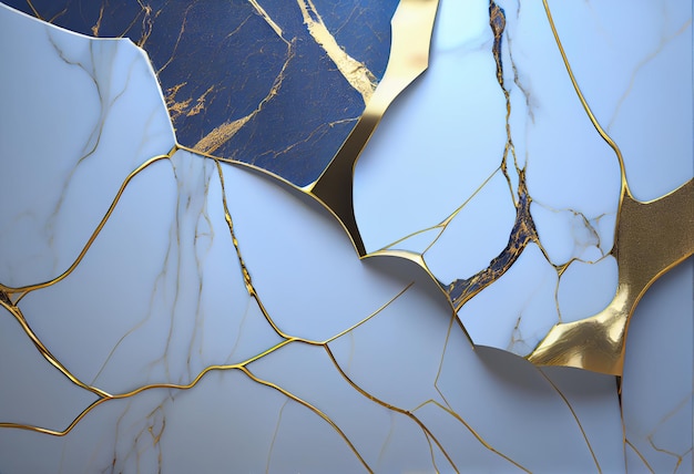 A marble wall with gold and blue colors.