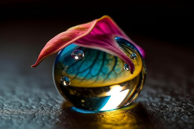 A marble with a flower inside of it