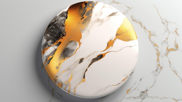 A marble with gold and black paint on it