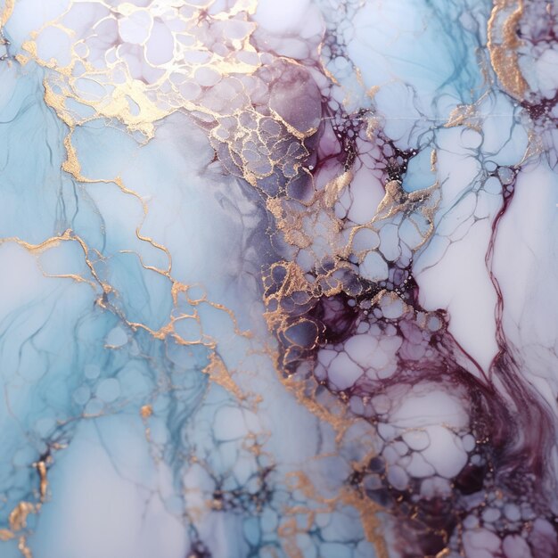 marble with gold leaf pattern and blue and white background generative ai