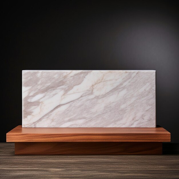 Foto podium vuoto in marmo e legno per la presentazione dei prodotti