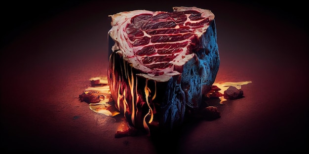 Marbled beef steak Piece of raw steak isolated on dark background Generative AI