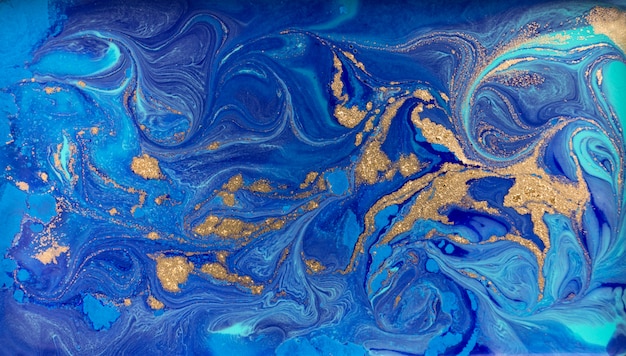 Мраморный синий и золотой абстрактный фон