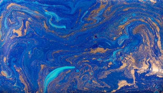 Marbled blue and gold abstract background