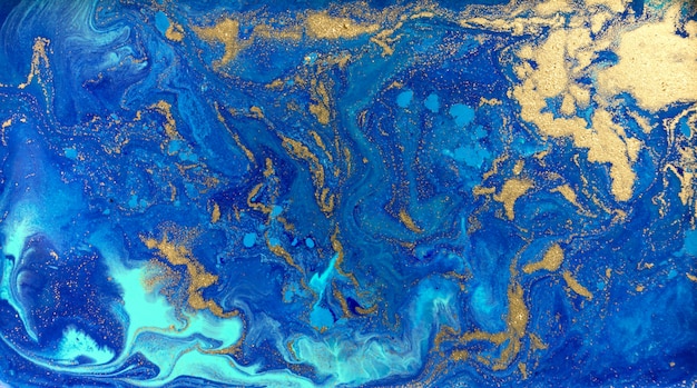 Marbled blue and gold abstract texture