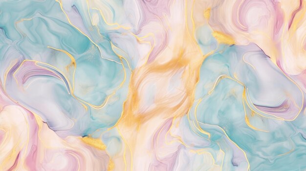 Marbled blue and golden abstract background Liquid marble ink pattern