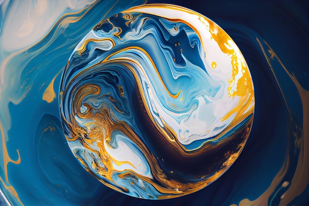 Marbled blue and golden abstract background Liquid marble ink patterngenerative ai