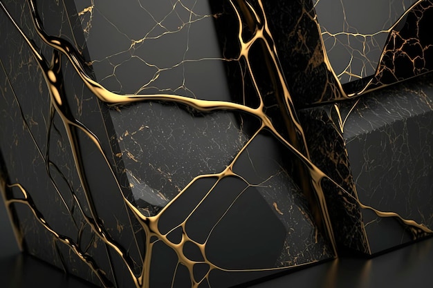 marbled marble with gold lines, elegant background design for graphic design. dark black onyx color with gold threads