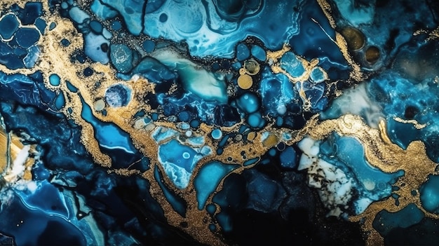 a marbling background mixed with blue and gold