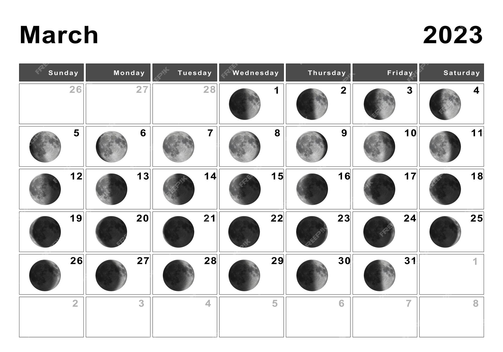 Fase Lunar Del 2023 Premium Photo | March 2023 lunar calendar, moon cycles, moon phases
