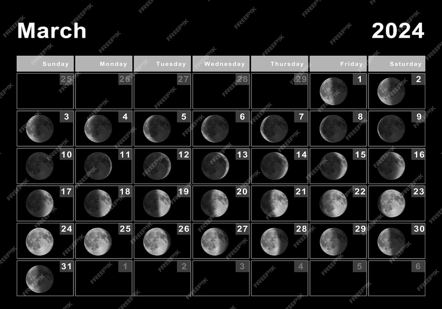 Premium Photo March 2024 lunar calendar, moon cycles, moon phases