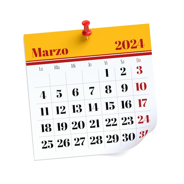 Foto calendario marzo 2024 in lingua spagnola isolato su sfondo bianco illustrazione 3d