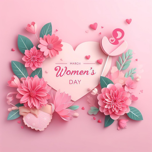 핑크색 배경에 꽃이 새겨진 여성의 날 포스터 또는 배너 홍보 및 쇼핑 템플릿