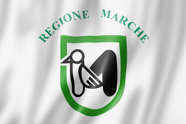 Foto bandiera della regione marche, italia sventolando la raccolta di banner. illustrazione 3d