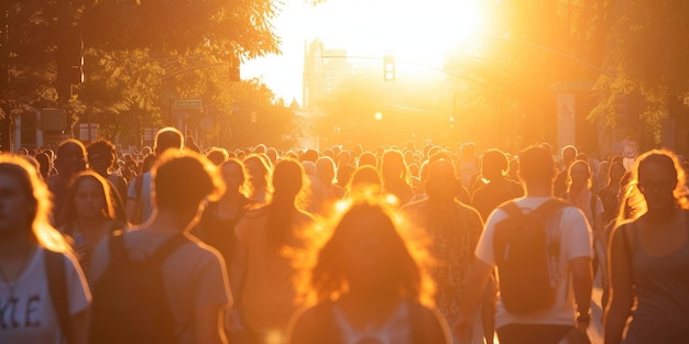 Marching Towards Justice Peaceful Black Lives Matter Protesters Move into the Sunset Glow