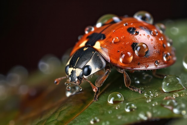 Marco Shot of Ladybug Covered in Dewdrops