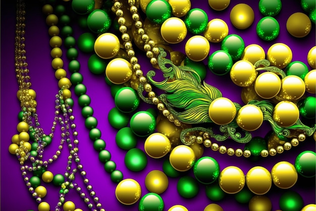 Photo mardi gras carnival decoration beads yellow green purp generative ai