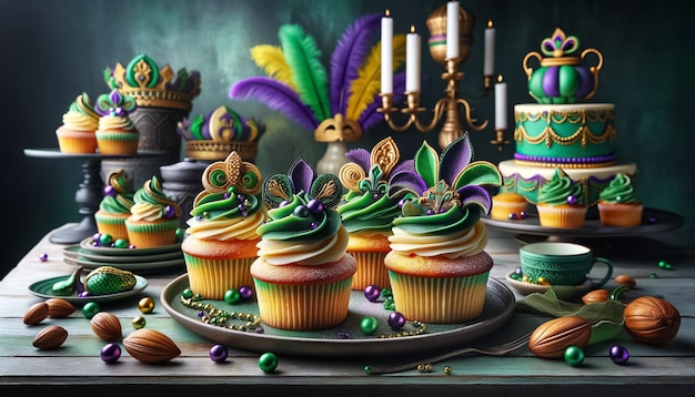 Mardi Gras dessert elegantie cupcakes met een twist van creativiteit Mardi Gras dessert elegantie cupcakes