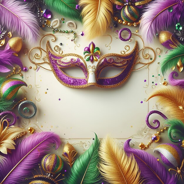 Mardi Gras festival Mask for a bright holiday with tinsel confetti and sparkles Mardi Gras in New