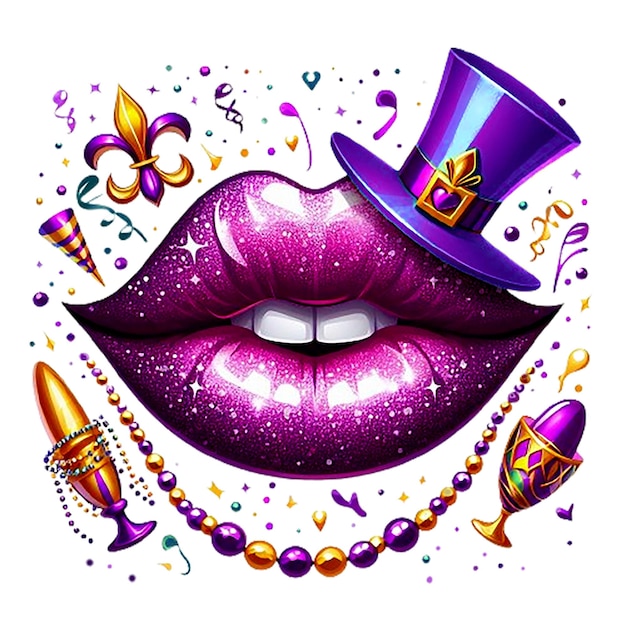 Mardi Gras Lips clipart generative ai