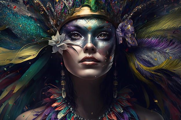 Mardi Gras Mask Costume Traditional Carnival Design Background Face generative ai