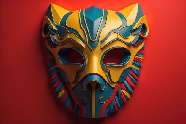 Mardi Gras mask on red background generative ai