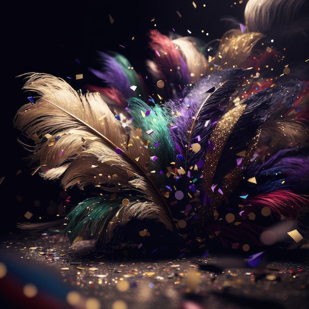 Mardi gras mask with lot of shiny confetti glitter and feathers Neural network AI generated art