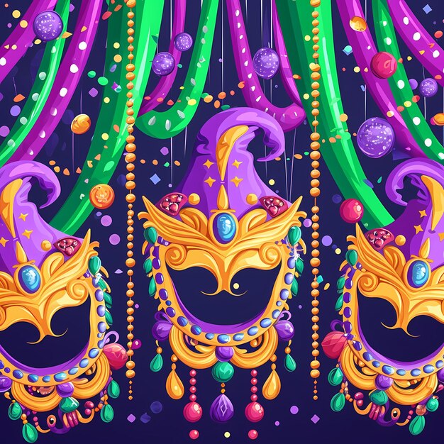 mardi gras poster background colorfun 2d flat cartoon mardi gras festival