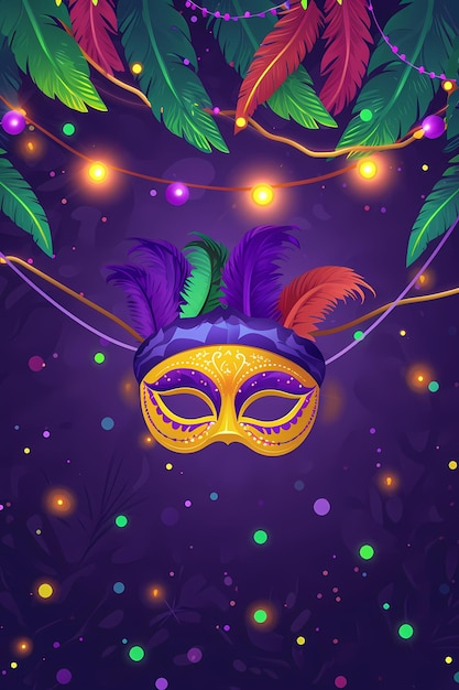 Photo mardi gras poster background colorfun 2d flat cartoon mardi gras festival