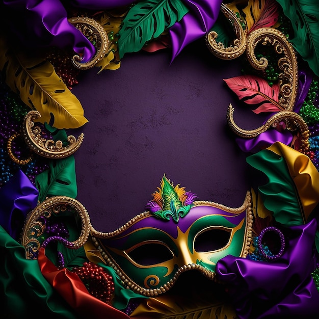 Mardi gras square background with copy space Genetarive ai