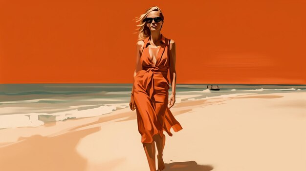 Margaret In Oranje Hyperrealistisch Strandportret
