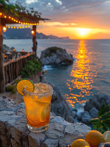 Photo margarita on a cliffside terrace overlooking the sea of cortez