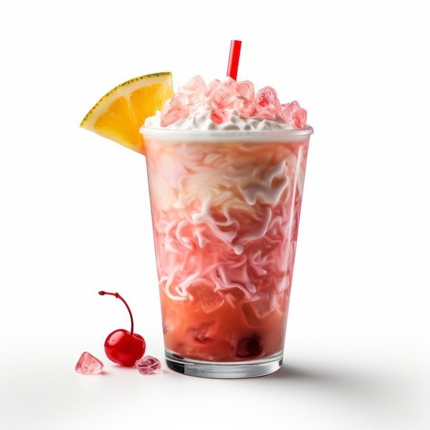 margarita milkshake with cherry garnish, featuring a digital gradient blend reminiscent of the 1970s to the present. this transparent layered image showcases swirling vortexes, creating a captivating