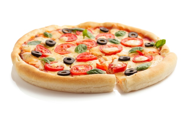 마가리타 피자 흰색 절연