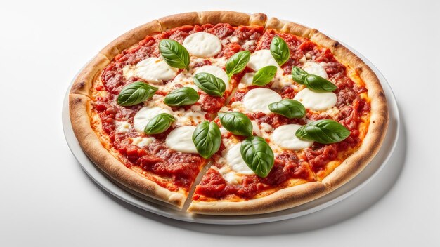 margarita pizza op een geïsoleerde witte achtergrond