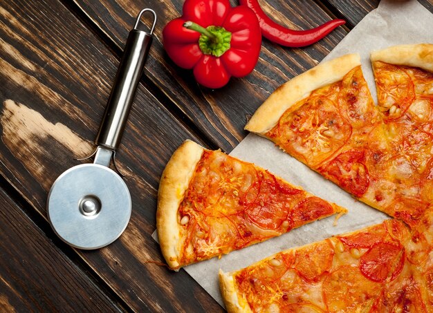 margarita pizza on wood background