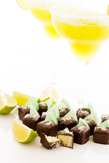 Margarita truffles on a white background.