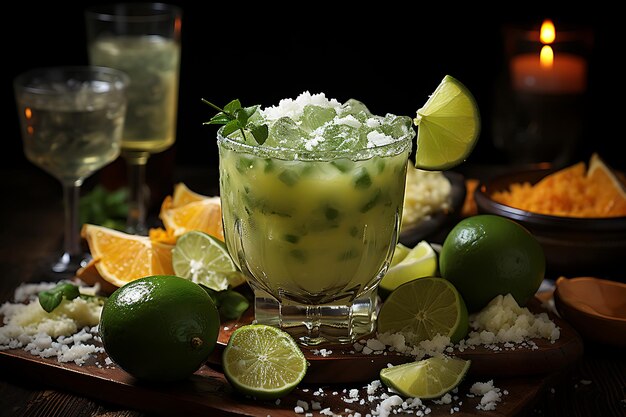 Margaritas and mexican fare food stock pictures