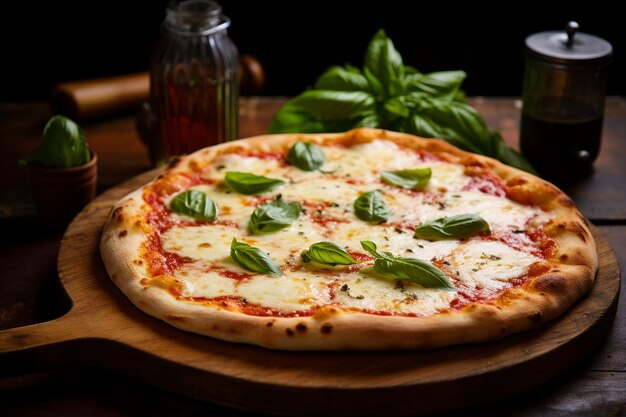 Foto margherita pizza met een vleugje gekneusde zwarte peper op de korst