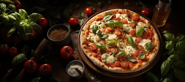 Margherita Pizza A simple and flavorful pizza topped with fresh tomatoes mozzarella cheese and basil leaves Generated with AI