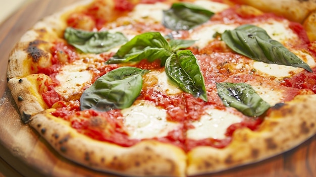 Margherita pizza versierd met verse basilicum Generative Ai