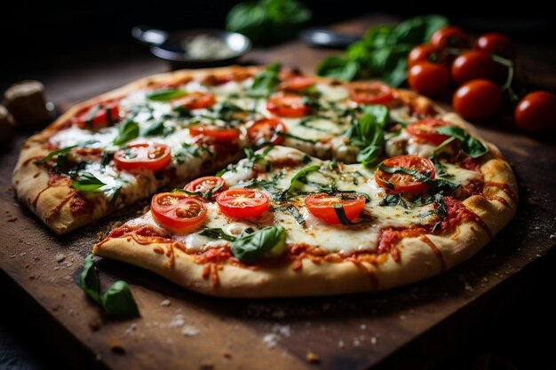 トマトとバジルのマーゲリタピザ 最高のピザイメージ写真