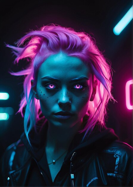 Foto ragazza con effetto neon marginale