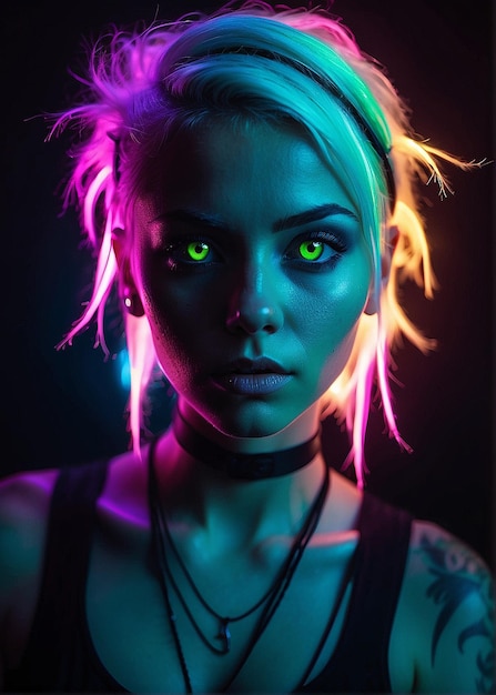 Foto ragazza con effetto neon marginale