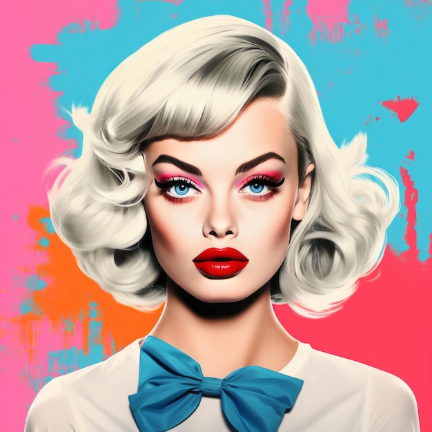 Margot Robbie als Barbie Een Pop Art Halloween Portret op een witte achtergrond