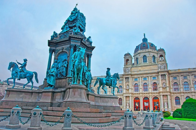 Maria Theresa Statue on Vienna Museum of Natural History, in Austria. People on the background