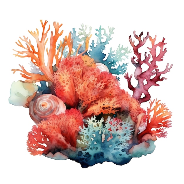 Mariene kleurrijke koraalrif aquarel illustratie zeedieren clipart