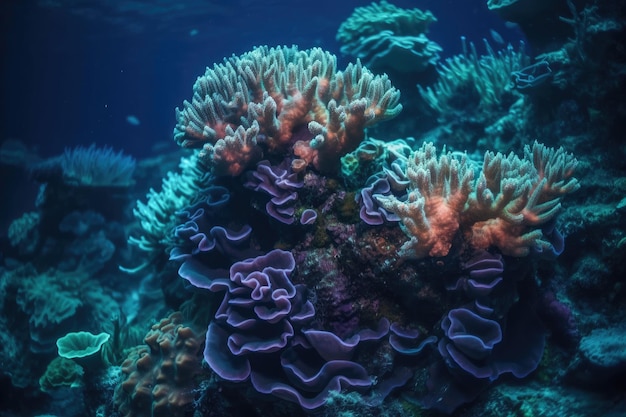 Mariene koralen van verschillende kleuren onder de zee