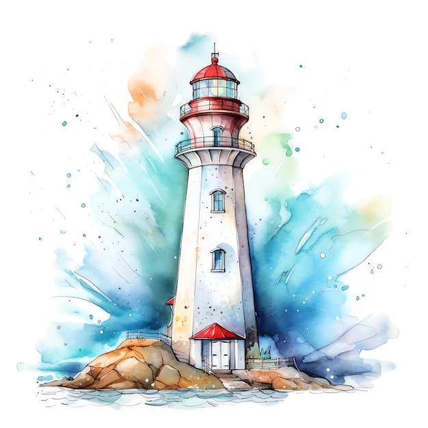 Foto mariene vuurtoren aquarel illustratie zeedieren clipart