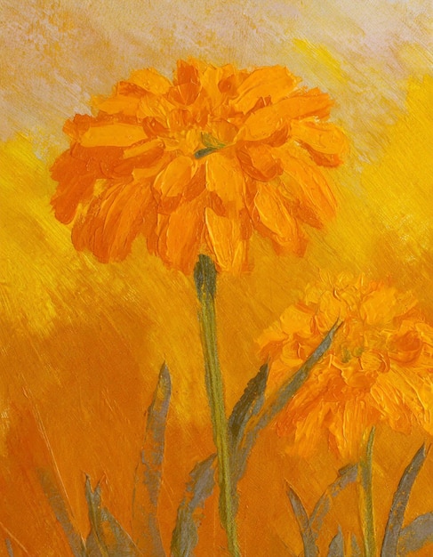 Marigold flower abstract art painting